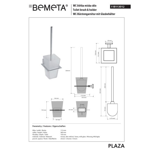 Bemeta PLAZA szczotka do WC do montażu naściennego 118113012