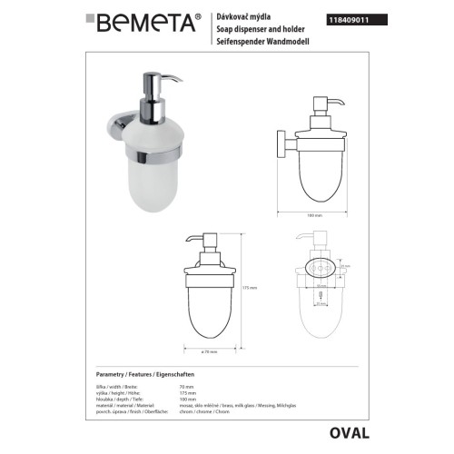 Bemeta OVAL Dozownik mydła 200 ml 118409011