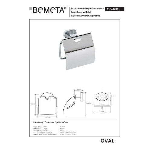 Bemeta OVAL uchwyt na papier toaletowy z klapką 118412011