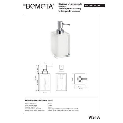 Bemeta VISTA Dozownik mydła biały 120109016-104