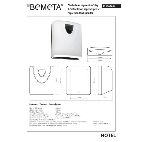 Bemeta Pojemnik na ręczniki papierowe 121103014