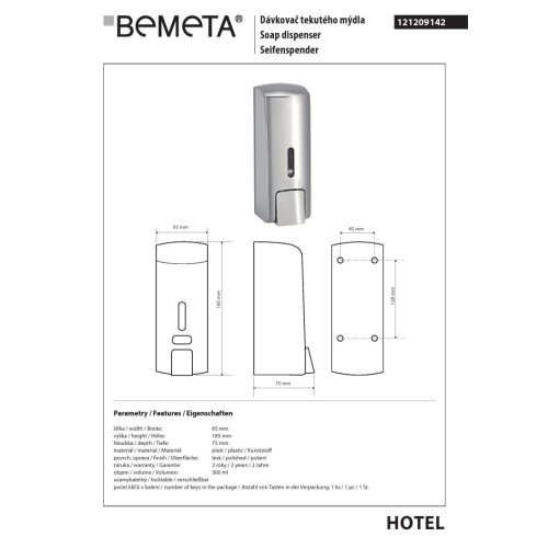 Bemeta Dozownik mydła 300 ml plastikowy połysk 121209142
