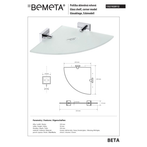 Bemeta BETA Półka szklana narożna 132102012