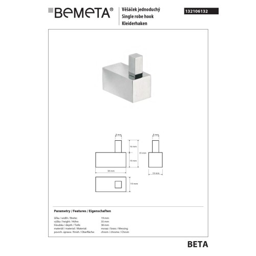 Bemeta BETA pojedynczy Wieszak 132106132