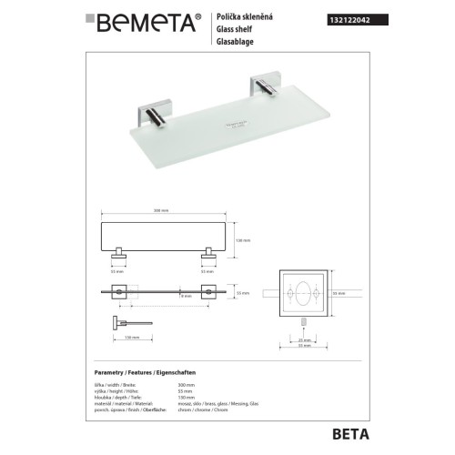 Bemeta BETA Półka szklana 300 mm 132122042
