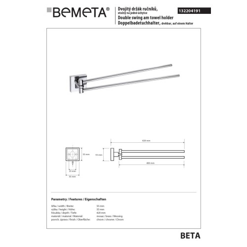 Bemeta BETA podwójny wieszak na ręcznik 132204191