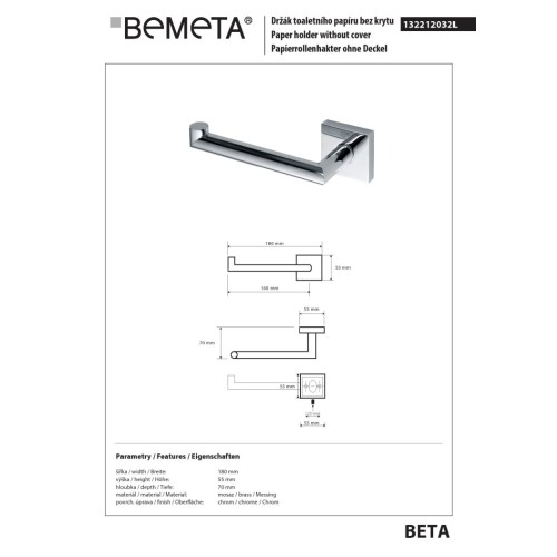 Bemeta BETA uchwyt na papier toaletowy lewostronny 132212032L