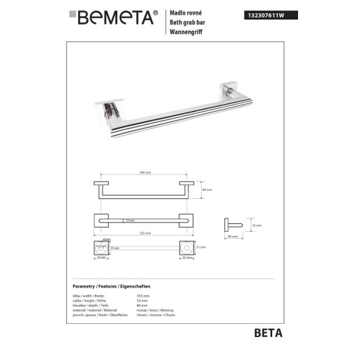 Bemeta BETA Rękojeść prosta ostra 300 mm 132307611