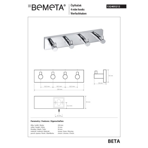 Bemeta BETA uchwyt z czterema wieszakami 132405212