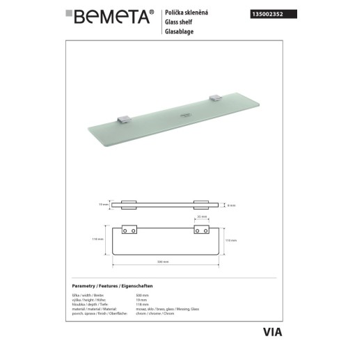 Bemeta VIA Półka szklana 500 mm 135002352