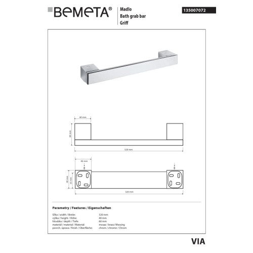 Bemeta VIA uchwyt łazienkowy 135007072