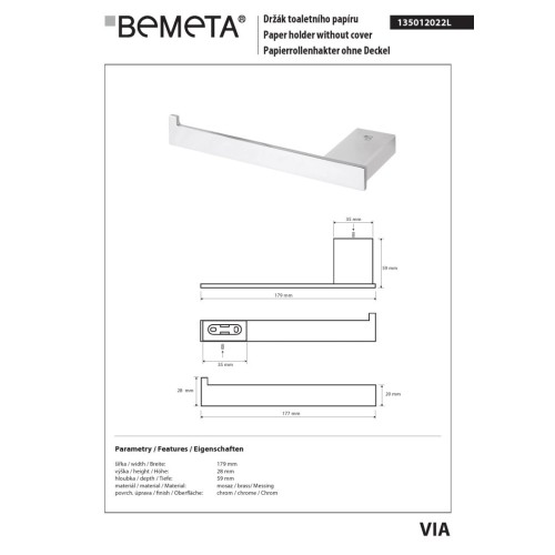 Bemeta VIA uchwyt na papier toaletowy lewy 135012022L