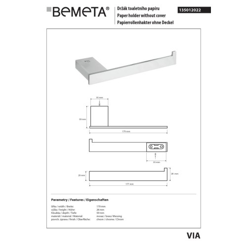 Bemeta VIA Uchwyt na papier toaletowy 135012022