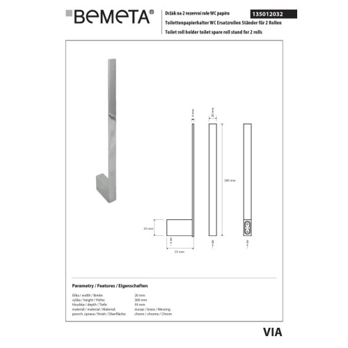 Bemeta VIA Uchwyt na papier toaletowy zapasowy 135012032