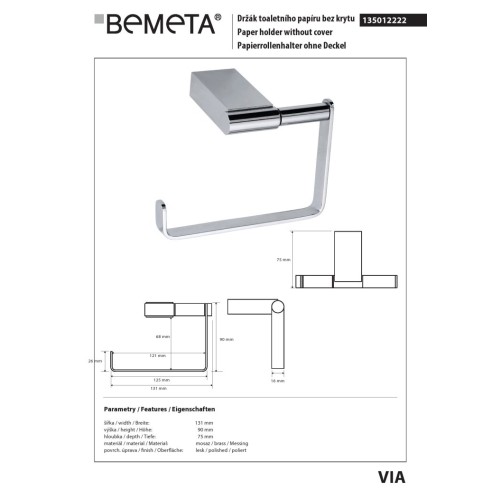 Bemeta VIA Uchwyt na papier toaletowy 135012222