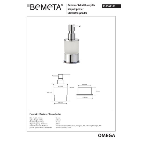 Bemeta OMEGA Dozownik mydła w płynie 200 ml stojący 138109161