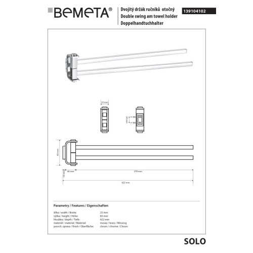 Bemeta SOLO Podwójny obrotowy wieszak na ręczniki 139104102