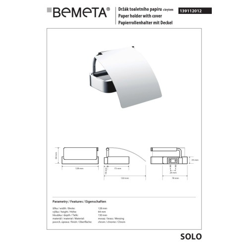 Bemeta SOLO Uchwyt na papier toaletowy z klapką 139112012