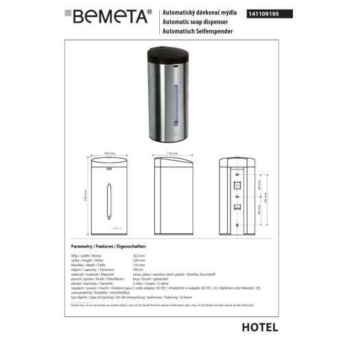 Bemeta Bezdotykowy automatyczny dozownik mydła 141109195