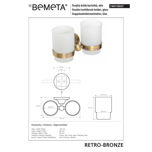 Bemeta RETRO Bronze kubek podwójny wiszący 144110027