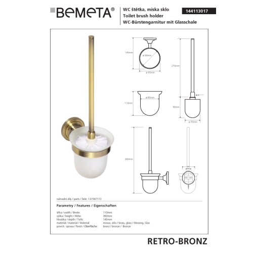 Bemeta RETRO bronze szczotka wc 144113017
