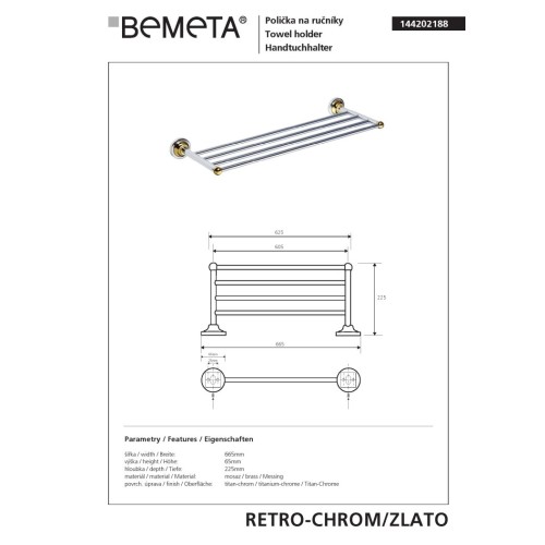 Bemeta RETRO gold/chrome Wieszak na ręczniki 144202188