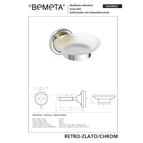 Bemeta RETRO Gold/Chrom Mydelniczka 144208028