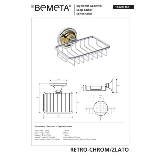 Bemeta RETRO Gold/Chrom Mydelniczka 144208168