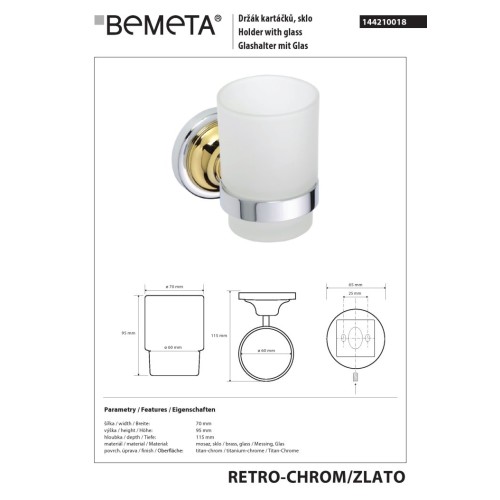 Bemeta RETRO złoto/chrom kubek wiszący 144210018