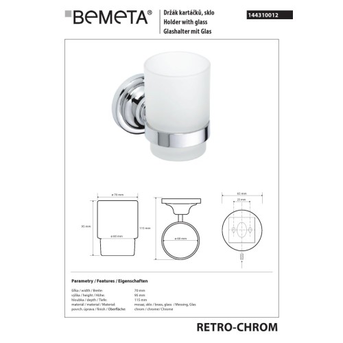 Bemeta RETRO chrom kubek wiszący 144310012