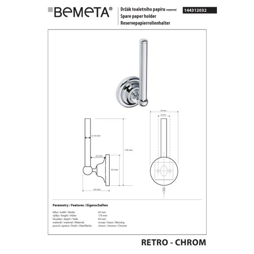 Bemeta RETRO chrom uchwyt na zapas papieru toaletowego 144312032