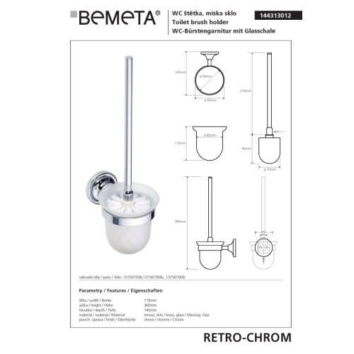 Bemeta RETRO chrom szczotka wc 144313012