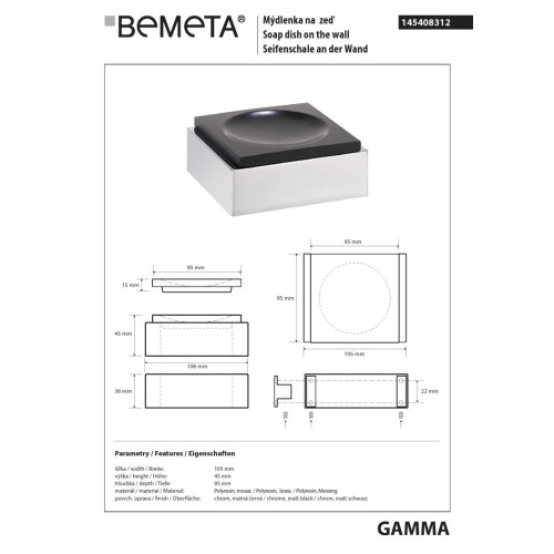 Bemeta GAMMA Mydelniczka wisząca czarna 145408312