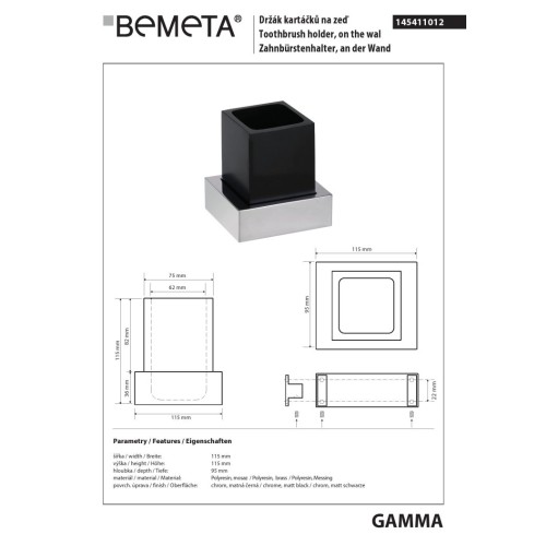 Bemeta GAMMA kubek wiszący czarny 145411012