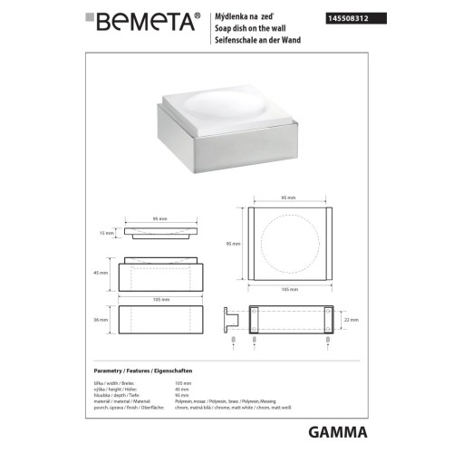 Bemeta GAMMA Mydelniczka wisząca biała 145508312