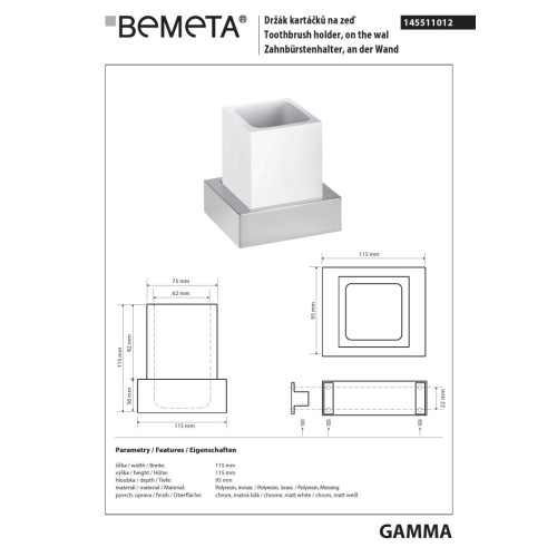 Bemeta GAMMA kubek wiszący biały 145511012