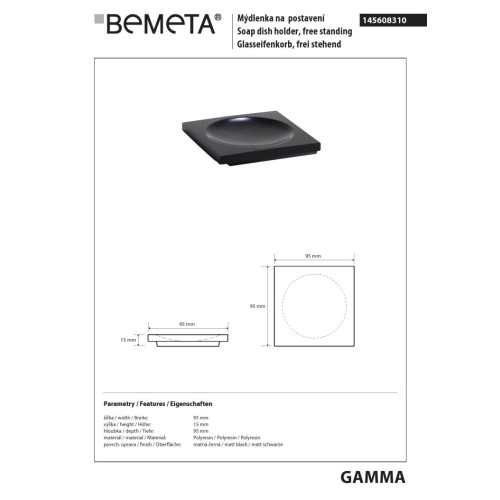Bemeta GAMMA Mydelniczka wolnostojąca kwadratowa czarna 145608310