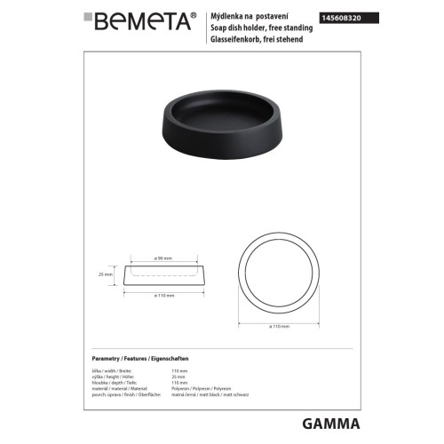 Bemeta GAMMA Mydelniczka wolnostojąca okrągła czarna 145608320