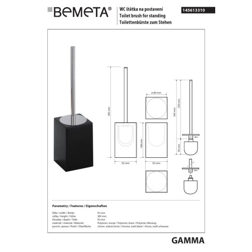 Bemeta GAMMA Szczotka do WC stojąca czarna 145613310