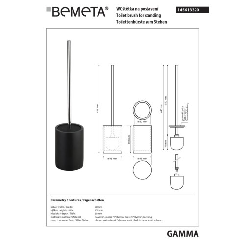 Bemeta GAMMA Szczotka do WC stojąca okrągła czarna 145613320