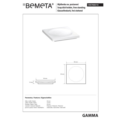 Bemeta GAMMA Mydelniczka wolnostojąca kwadratowa biała 145708314