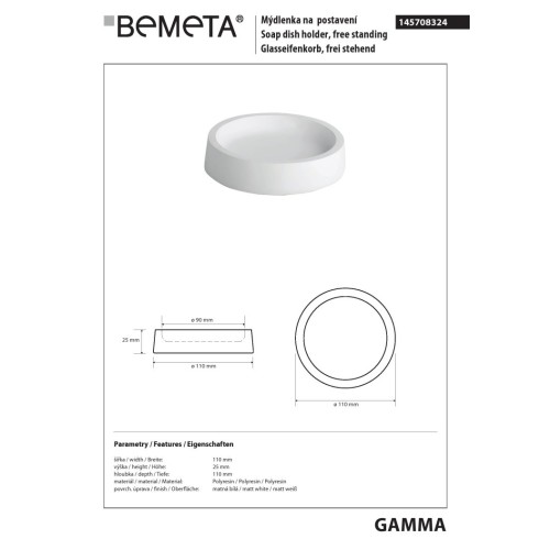 Bemeta GAMMA Mydelniczka wolnostojąca okrągła biała 145708324