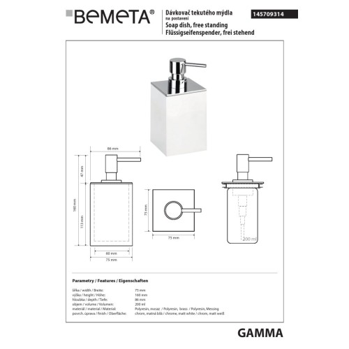 Bemeta GAMMA dozownik do mydła wolnostojący 145709314