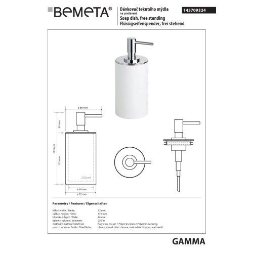 Bemeta GAMMA dozownik do mydła wolnostojący 145709324
