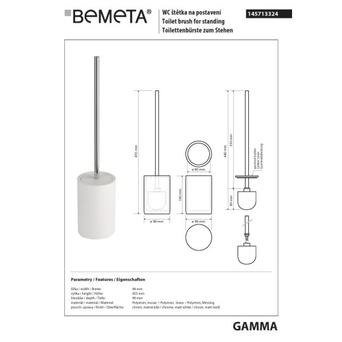 Bemeta GAMMA Szczotka do WC stojąca biała 145713324