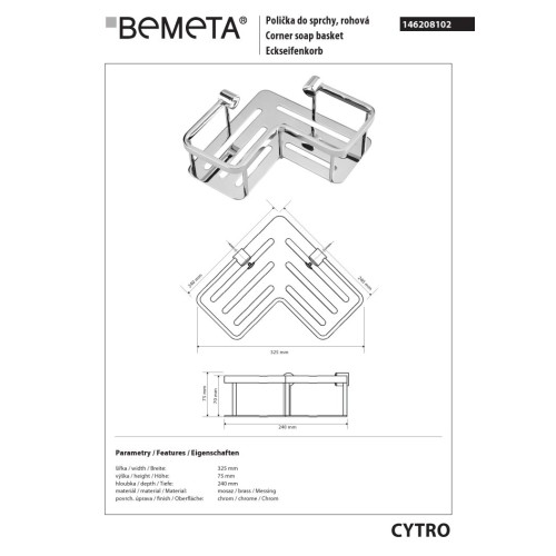 Bemeta CYTRO Półka prysznicowa 240 mm 146208102