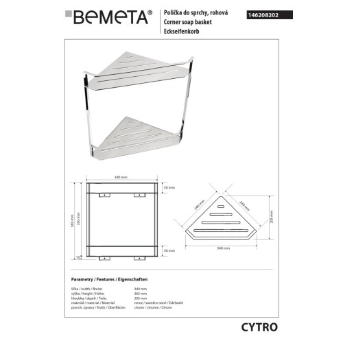 Bemeta CYTRO Podwójna narożna półka prysznicowa 146208202