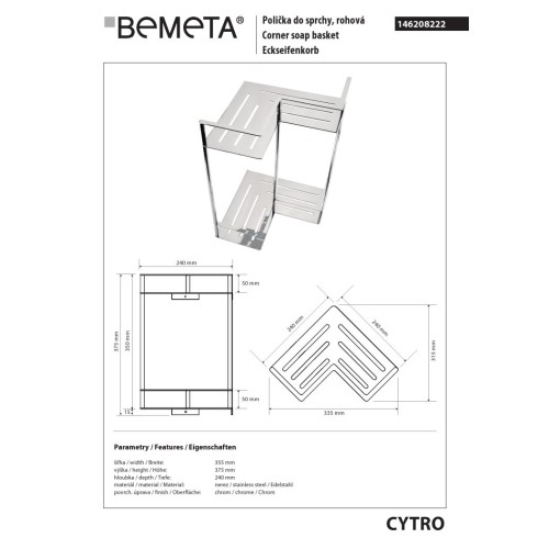 Bemeta CYTRO Podwójna narożna półka prysznicowa 146208222