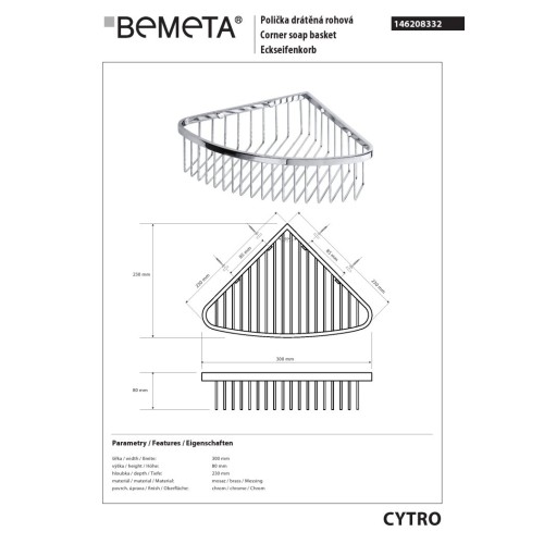 Bemeta CYTRO Półka prysznicowa narożna 230 mm 146208332