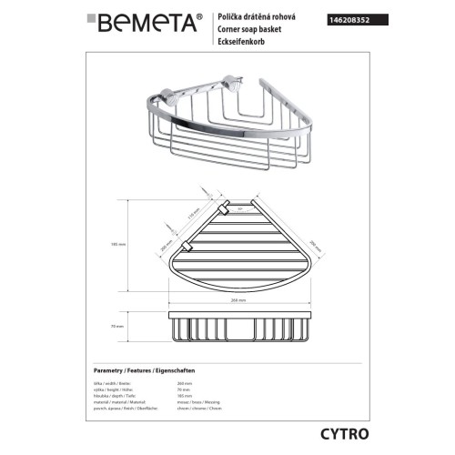 Bemeta CYTRO Półka prysznicowa narożna 200 mm 146208352